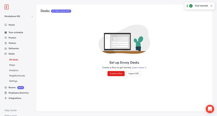 Envoy
			 configuration onboarding trial banner sidebar setup ui page example