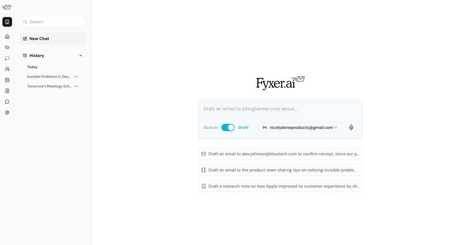 Fyxer
			 conversational ui blank state ui page example