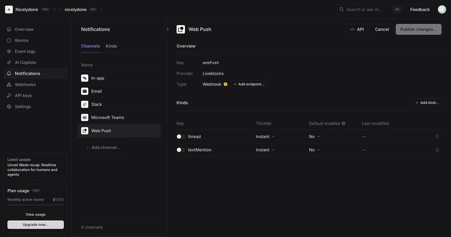 Liveblocks
			settings notification list form workspace settings notification settings notification settings webhook integration ui page example