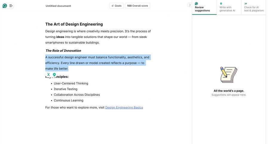 Grammarly
			 document editing ui page example