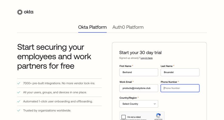 Okta
				signup ui page example