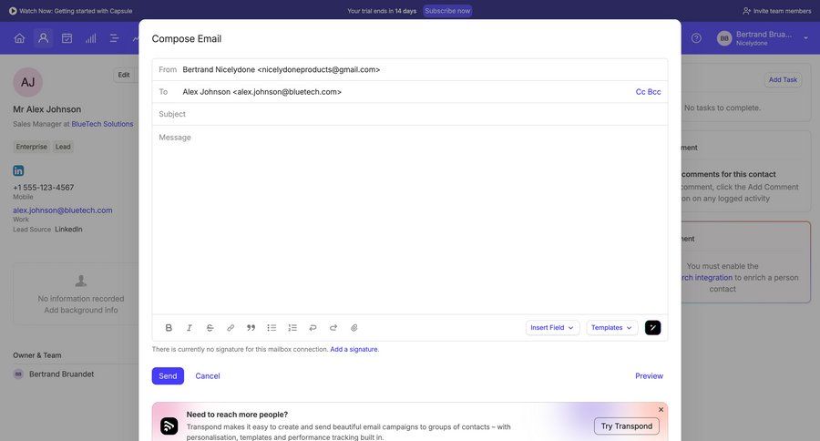 Capsule
			messaging form modal & popover form email compose email communication ui page example
