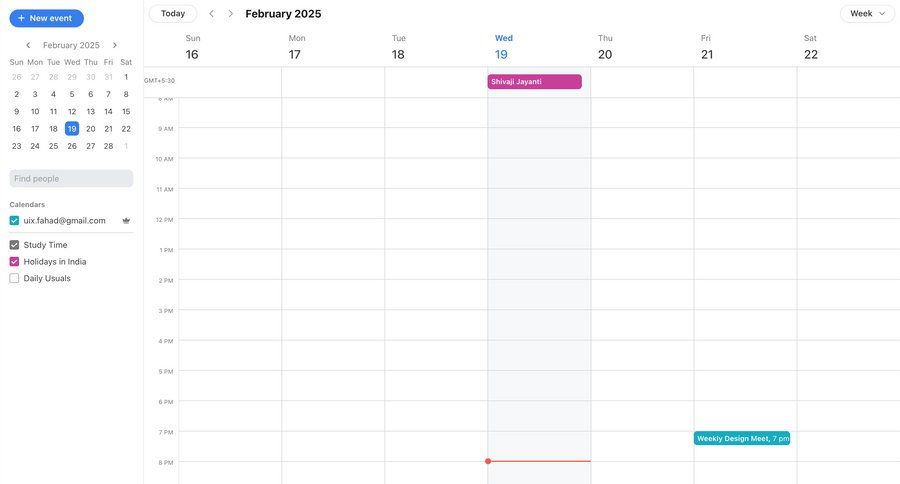 Front
			 grid scheduling meetings calendar screen radio group sidebar date picker datepicker chonology time picker time selector time management event management ui page example