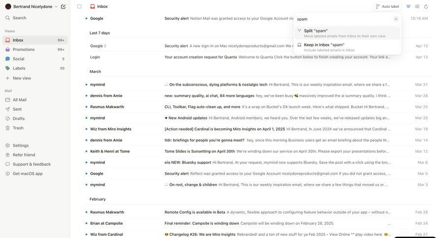 Notion Mail
			 sidebar navigation automation email management email inbox management inbox lists communication menu search bar controls search menu ui page example