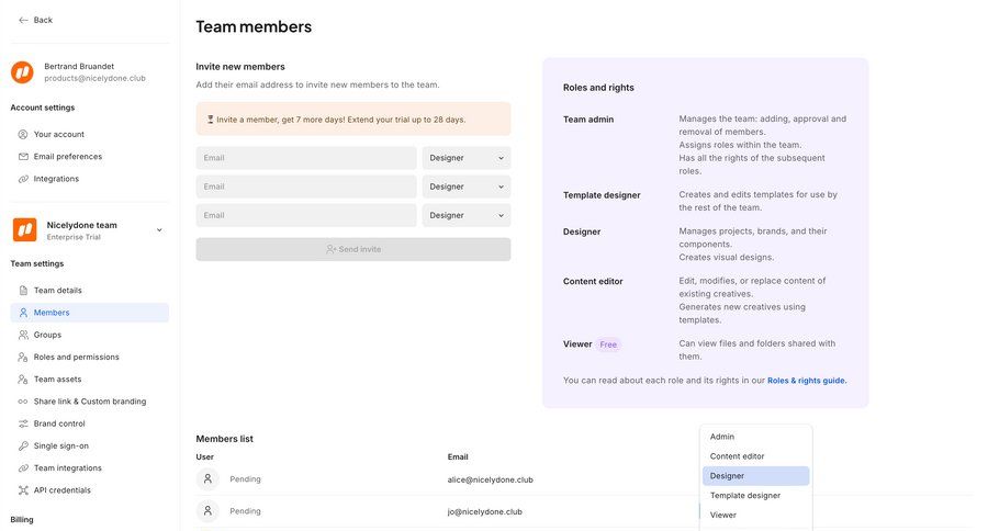 Creatopy
			 team collaboration sidebar navigation onboarding form account settings access control permission management content hierarchy user invitation sidebar permissions ui page example