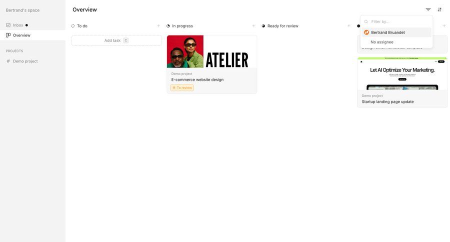 Workflow
			 task management modal screen dashboard project management kanban board dropdown filters sidebar menu project dashboard ui page example