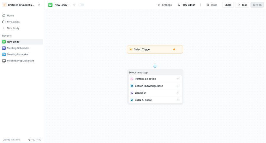 Lindy
			 sidebar navigation grid automation editor workflow creation full-screen layout sidebar menu ui page example