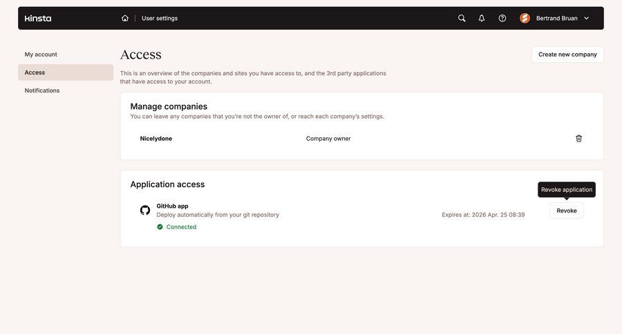 Kinsta
			 user settings integration management permissions ui page example