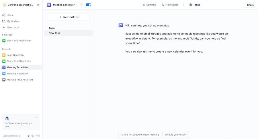 Lindy
			create list calendars messaging workspace settings task management dashboard sidebar navigation onboarding scheduling meetings sidebar chat interface ui page example