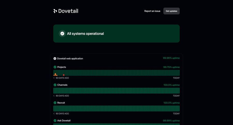 Dovetail
				system status ui page example