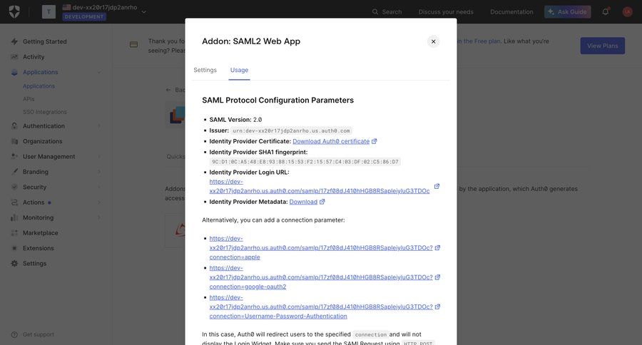 Auth0
			 modal screen configuration settings hierarchical content modal dialog authentication getting started security parameters integration alternatives quick actions configuration screen code snippet ui page example
