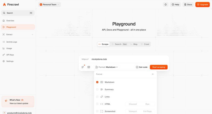 Firecrawl
			list dropdown & other states form actions settings dashboard form menu ui page example