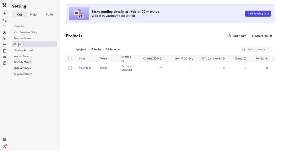 Mixpanel
			 project management team workspace organization settings data integration ui page example