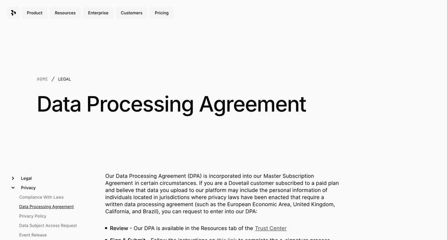 Dovetail
				privacy policy ui page example