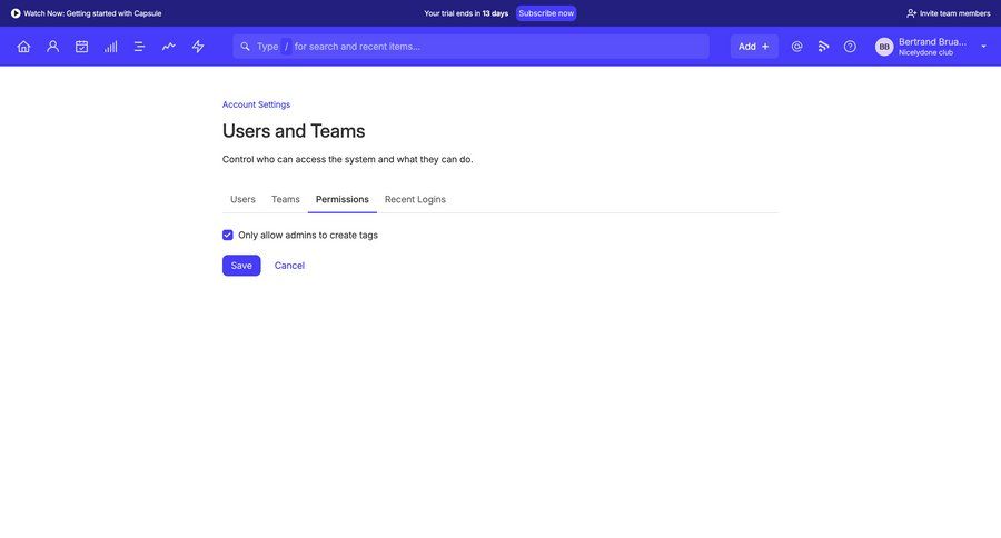 Capsule
			 configuration settings user management account settings permissions ui page example