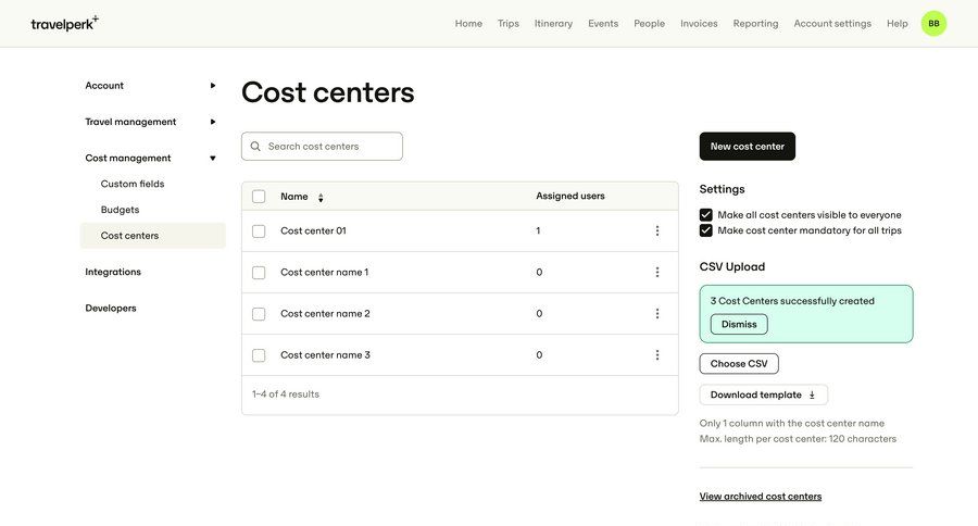 Travelperk
			 workspace settings bulk import ui page example