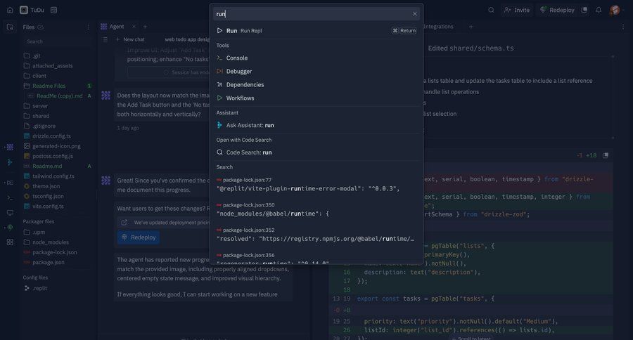 Replit
			 file upload code editing empty state illustration research menu search results ui search bar search results command k ui page example
