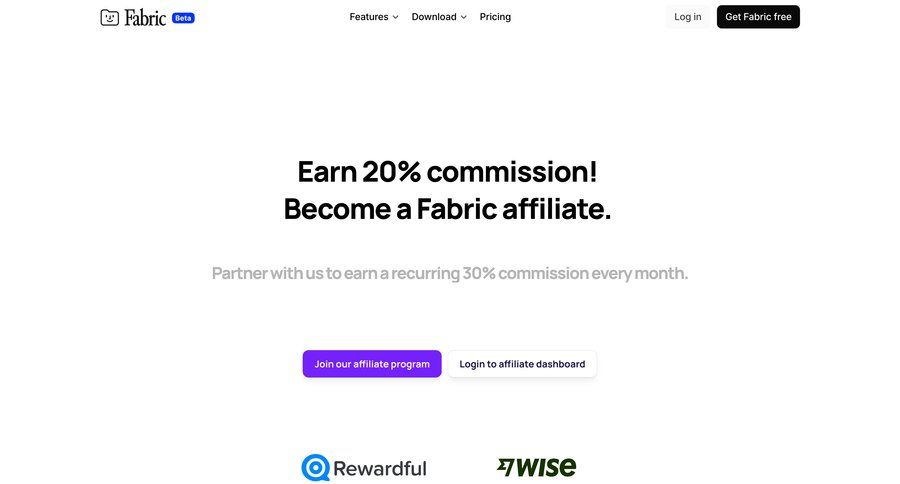 Fabric
				partner program & affiliation ui page example