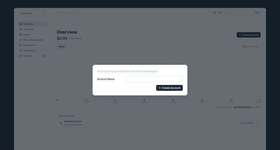 Increase
			 dashboard account management grid form account setup finance account creation modal finance sidebar ui page example
