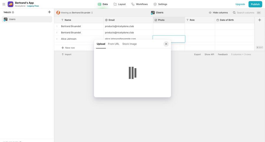 Glide
			 data management import data upload image data import table ui page example