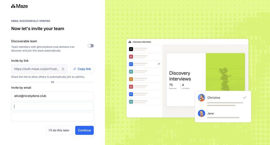 Maze
			 team collaboration user management onboarding form form layout message modern ui page example