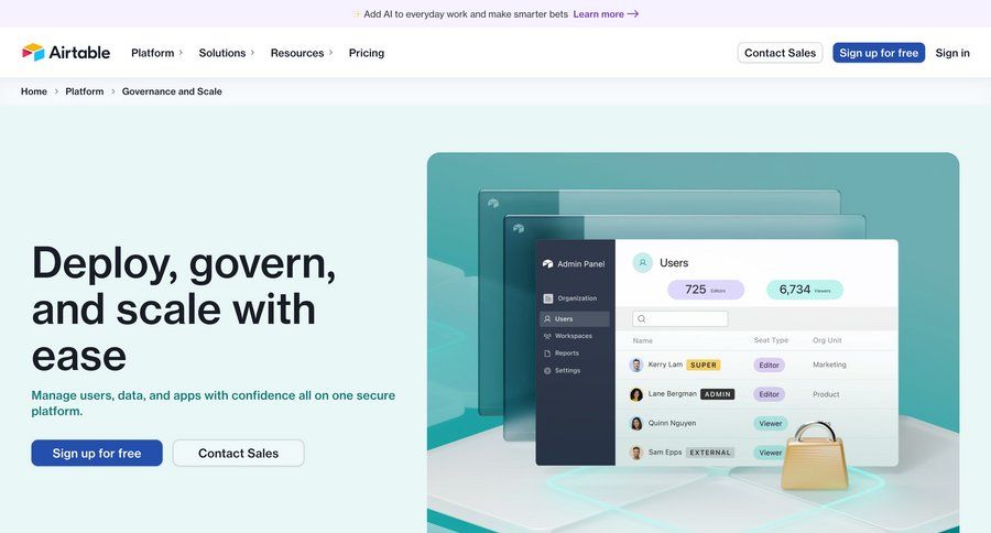 Airtable
			 features management deploy audit log features enterprise enterprise settings ui page example