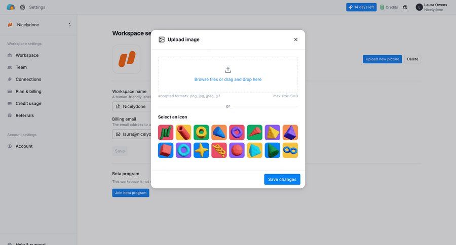 Clay
			 settings account management onboarding form account setup workspace settings profile settings file upload sidebar ui page example