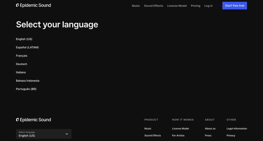 Epidemic Sound
			language settings enterprise settings ui page example