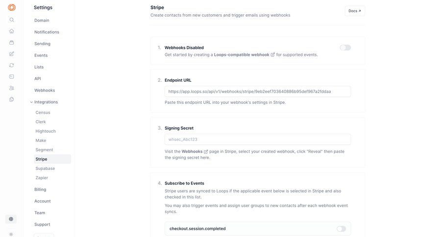 Loops
			 configuration settings e-commerce form integration ui page example