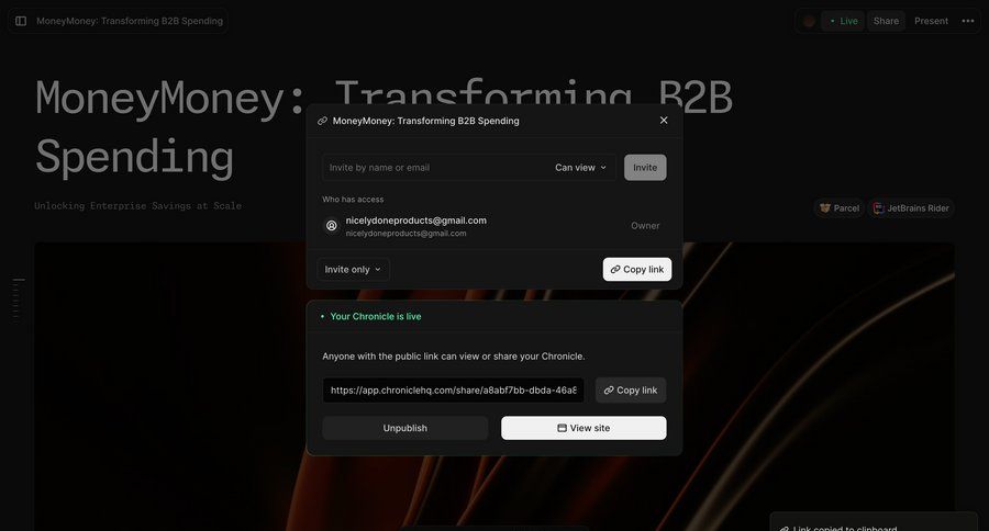 Chronicle
			 modal screen collaboration settings finance access control user invitation sharing ui page example