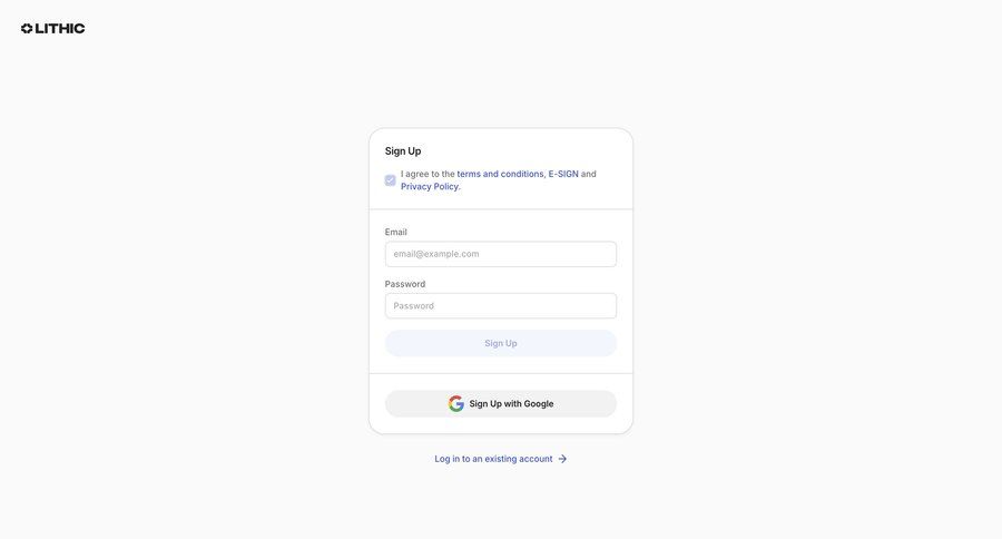 Lithic
			 account creation ui page example