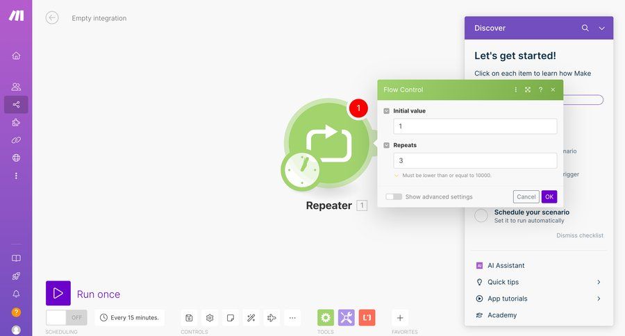 Make
			 modal screen configuration sidebar navigation workflow form automation modal interaction cancel action workflow editor sidebar setup integration modern configuration screen ui page example