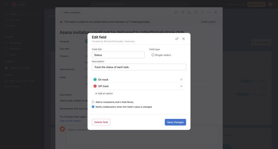 Asana
			 task management project management form project organization save changes radio group ui page example