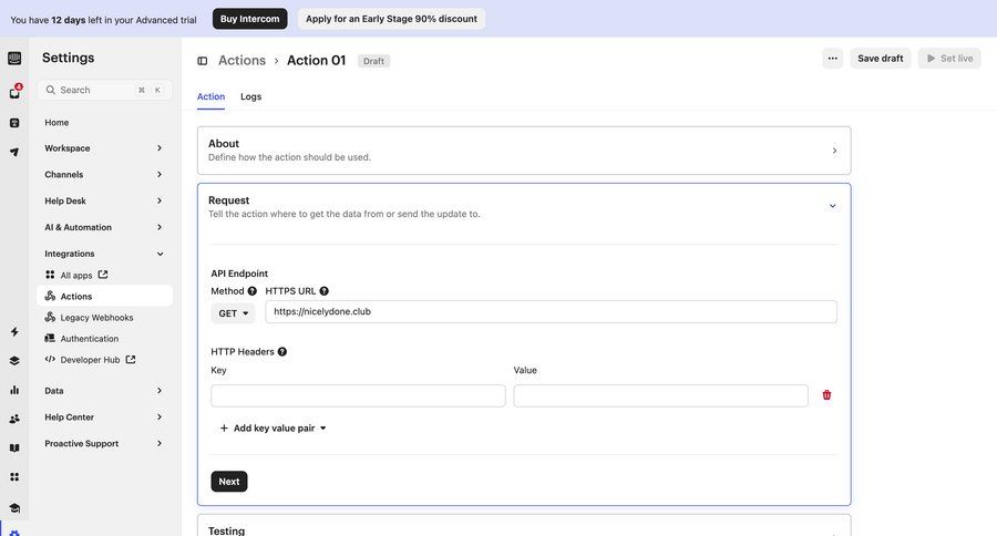 Intercom
			 configuration settings sidebar navigation form automation workflow automation call to action sidebar setup integration accordion api integration ui page example