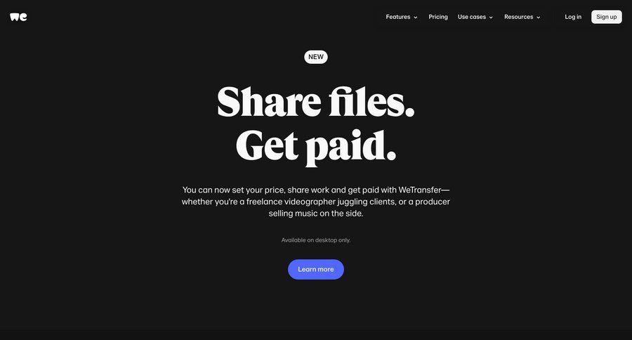 WeTransfer
			 upload file features download report ui page example