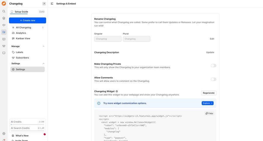 FeatureOS
			 configuration settings sidebar navigation customize code snippet ui page example