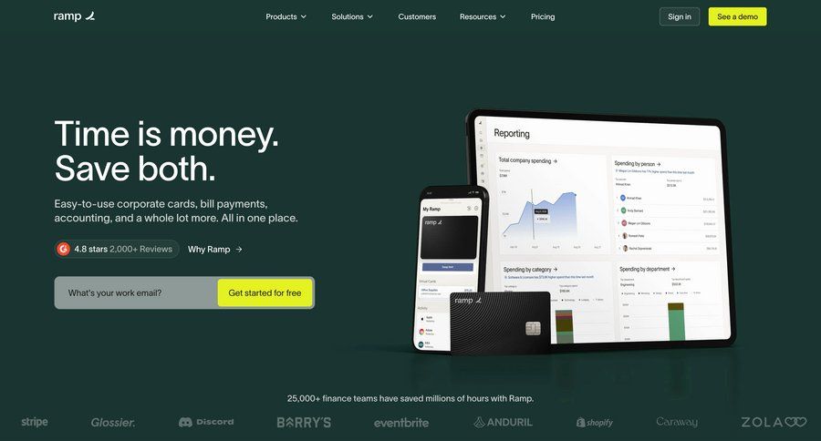 Ramp
			 virtual assistant homepage home page upload documents cards ui pricing calculator ui page example