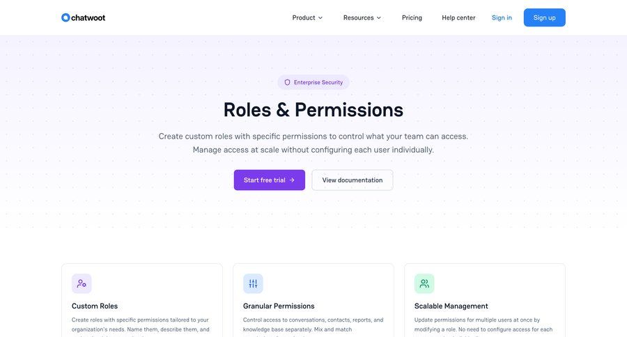Chatwoot
			 access control team management enterprise security ui page example