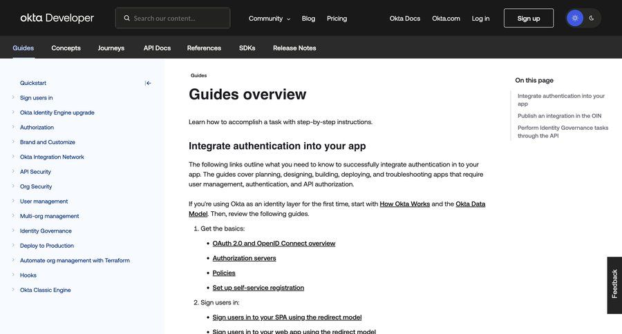 Okta
				documentation ui page example