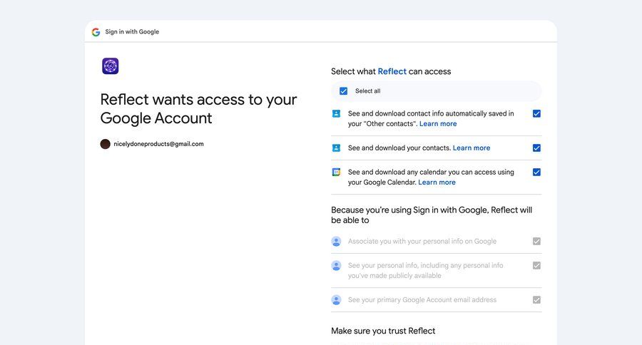 Reflect
			 account management onboarding form account security login connection auth signin sign in log in login page permissions ui page example
