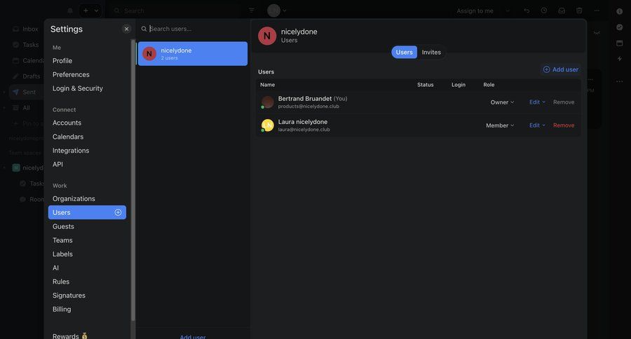 Missive
			 user management workspace settings ui page example