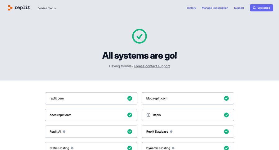 Replit
			system status version history ui page example