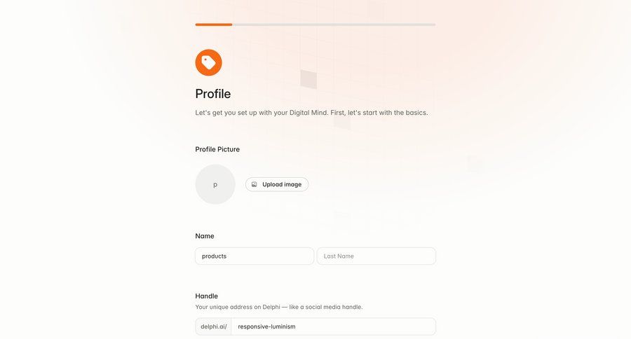 Delphi
			 onboarding form account setup account creation file upload upload image user profile setup progress bar ui page example