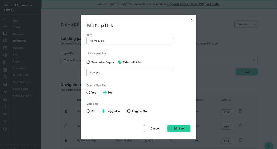 Teachable
			settings navigation item settings configuration settings sidebar navigation form save changes sidebar navigation links ui page example