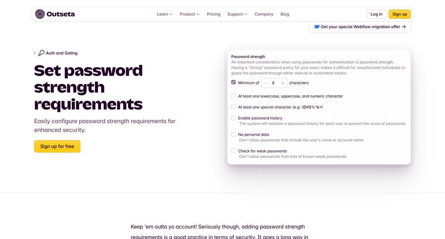 Outseta
				settings ui page example