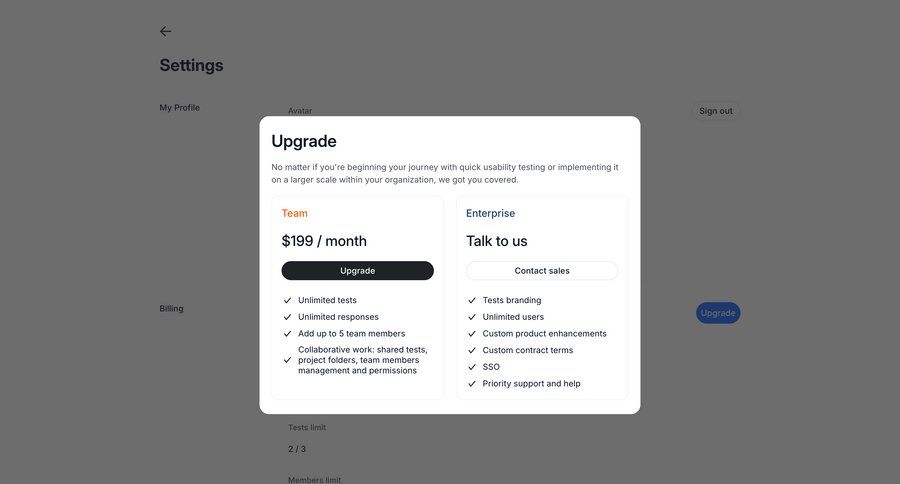Wynde
			 settings plan comparison saas pricing upgrade modal pricing plans ui page example