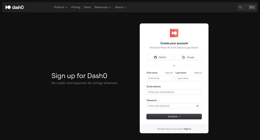 Dash0 screen example