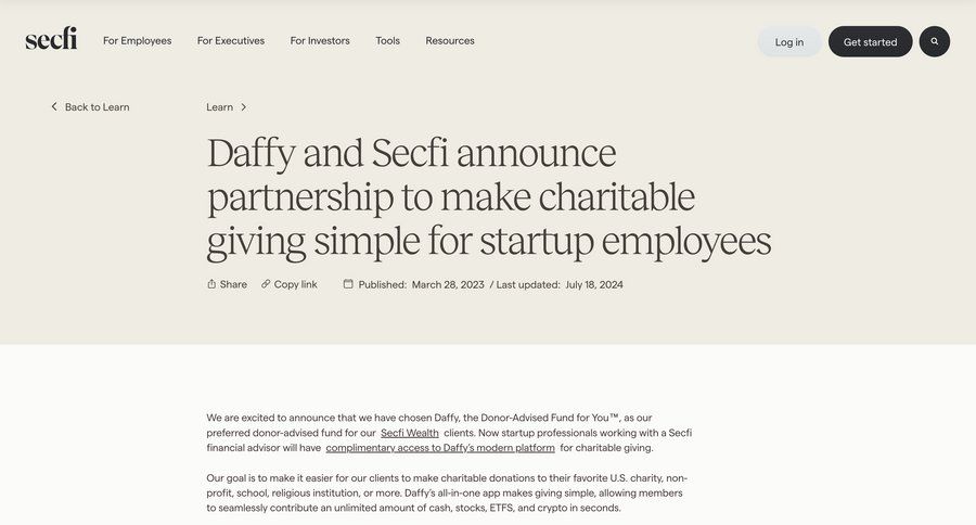 Secfi
			partner program & affiliation announcement partners experts ui page example