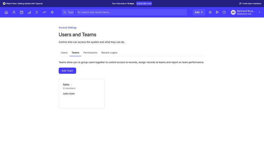 Capsule
			 configuration settings user management team creation user permissions ui page example