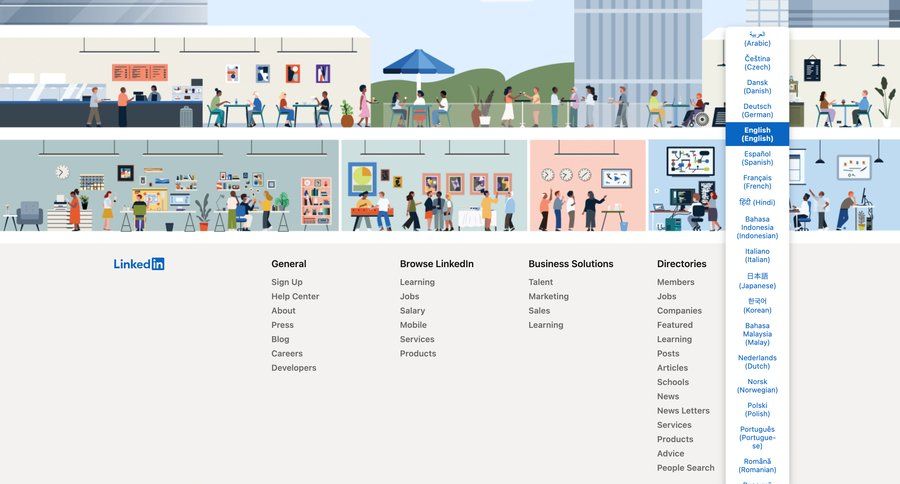 Linkedin
			language settings navigation menu menu navigation links localization ui page example
